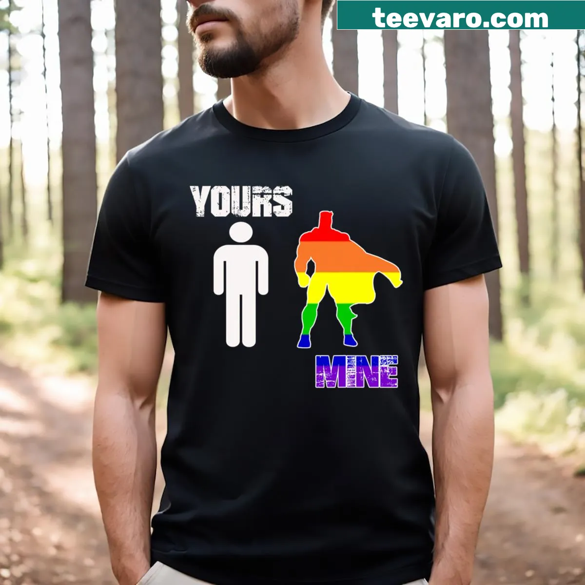 Funny statement T-shirt with superhero theme — on a men's t-shirt