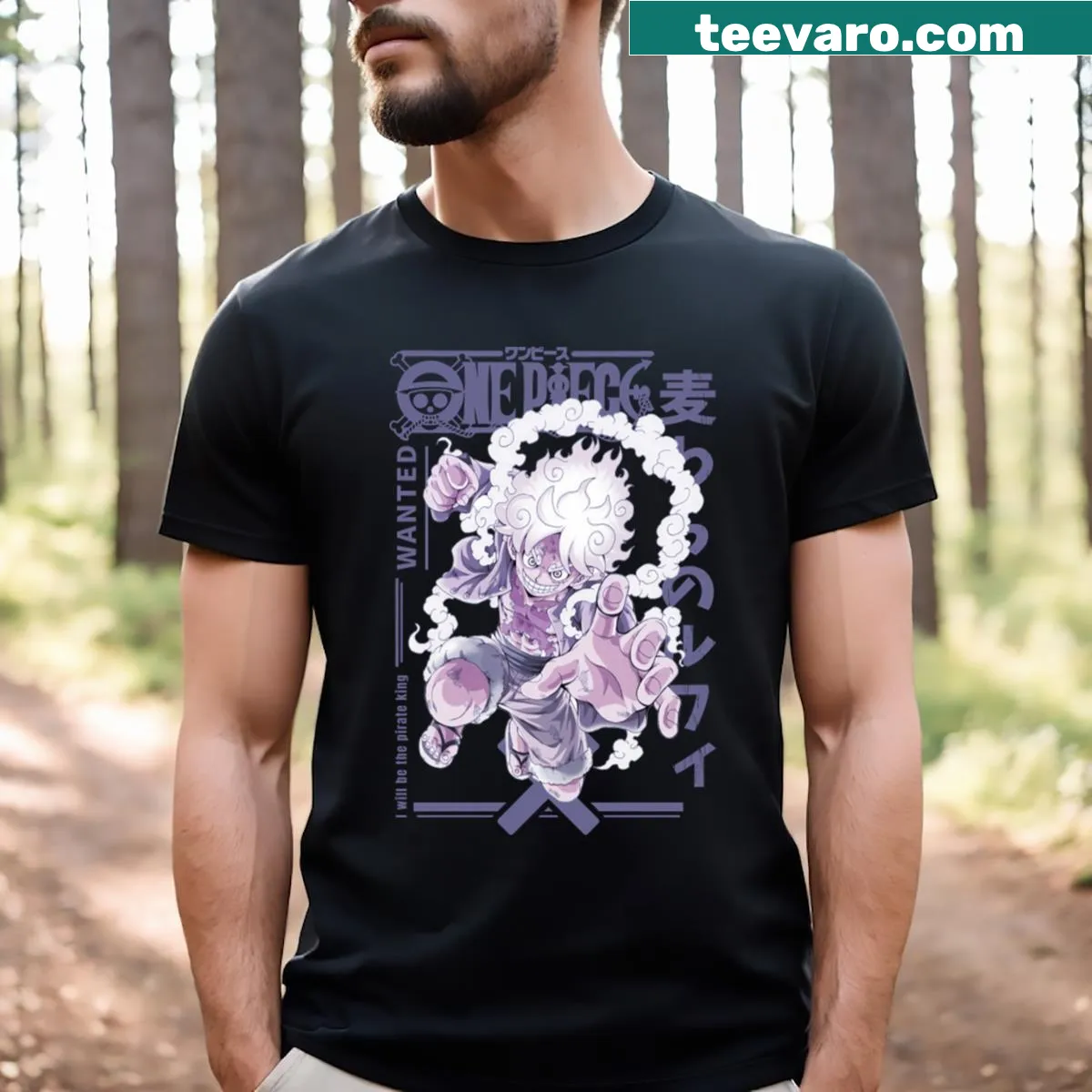 Playful cartoon graphic tee featuring Luffy from One Piece — on a men's t-shirt