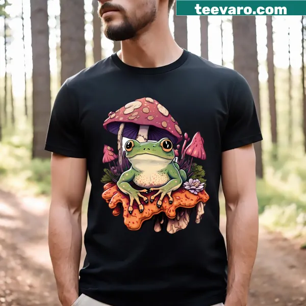 Cartoon design of a frog on a mushroom