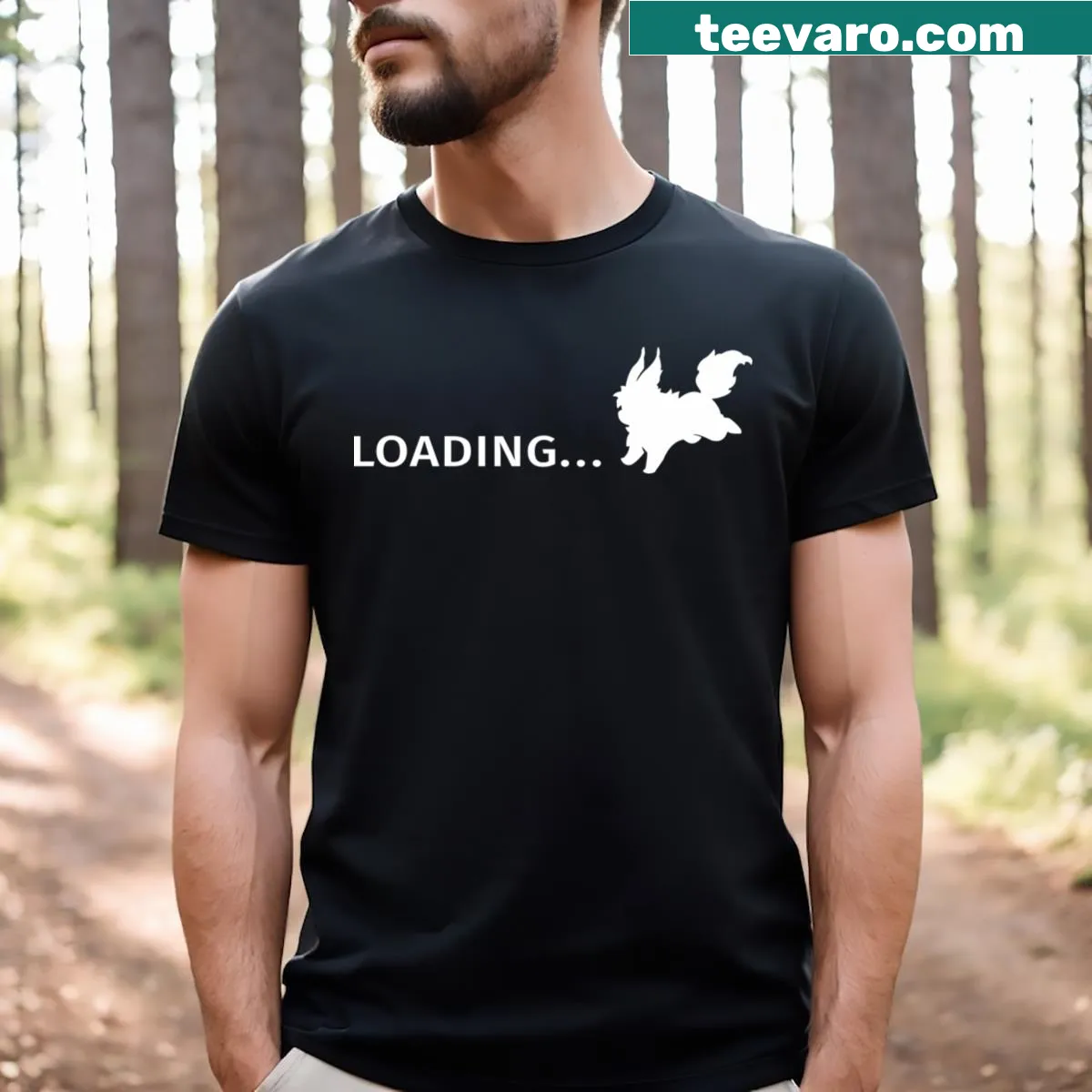 Playful Now Loading graphic on a fun gaming-themed t-shirt. — on a men's t-shirt