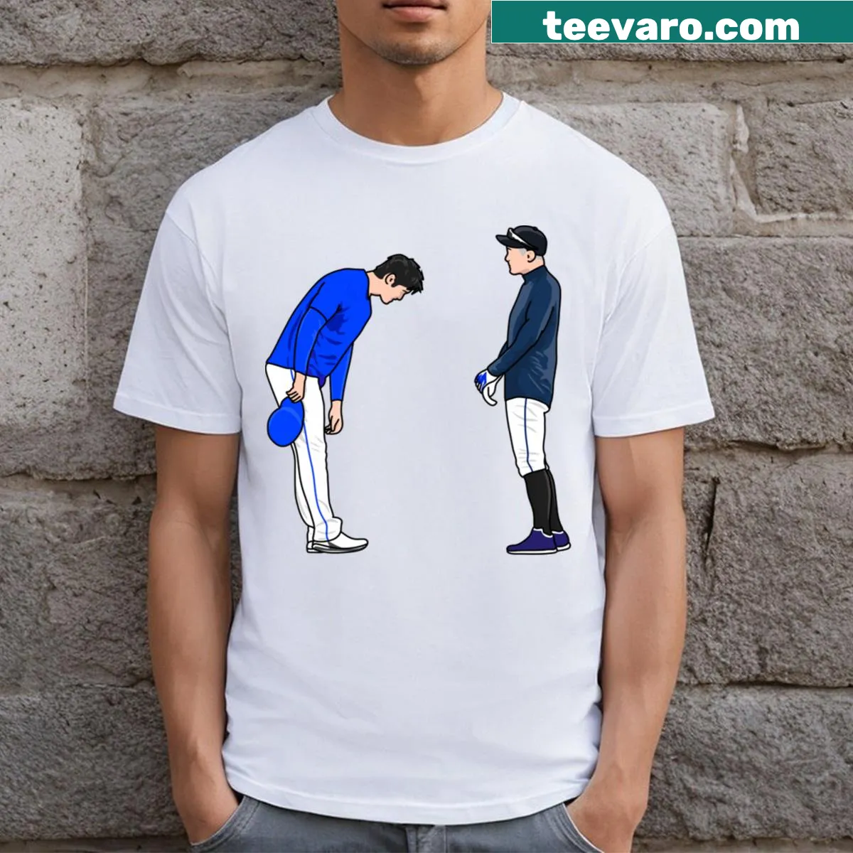 Ohtani and Ichiro graphic T-shirt celebrating baseball legends — on a men's t-shirt