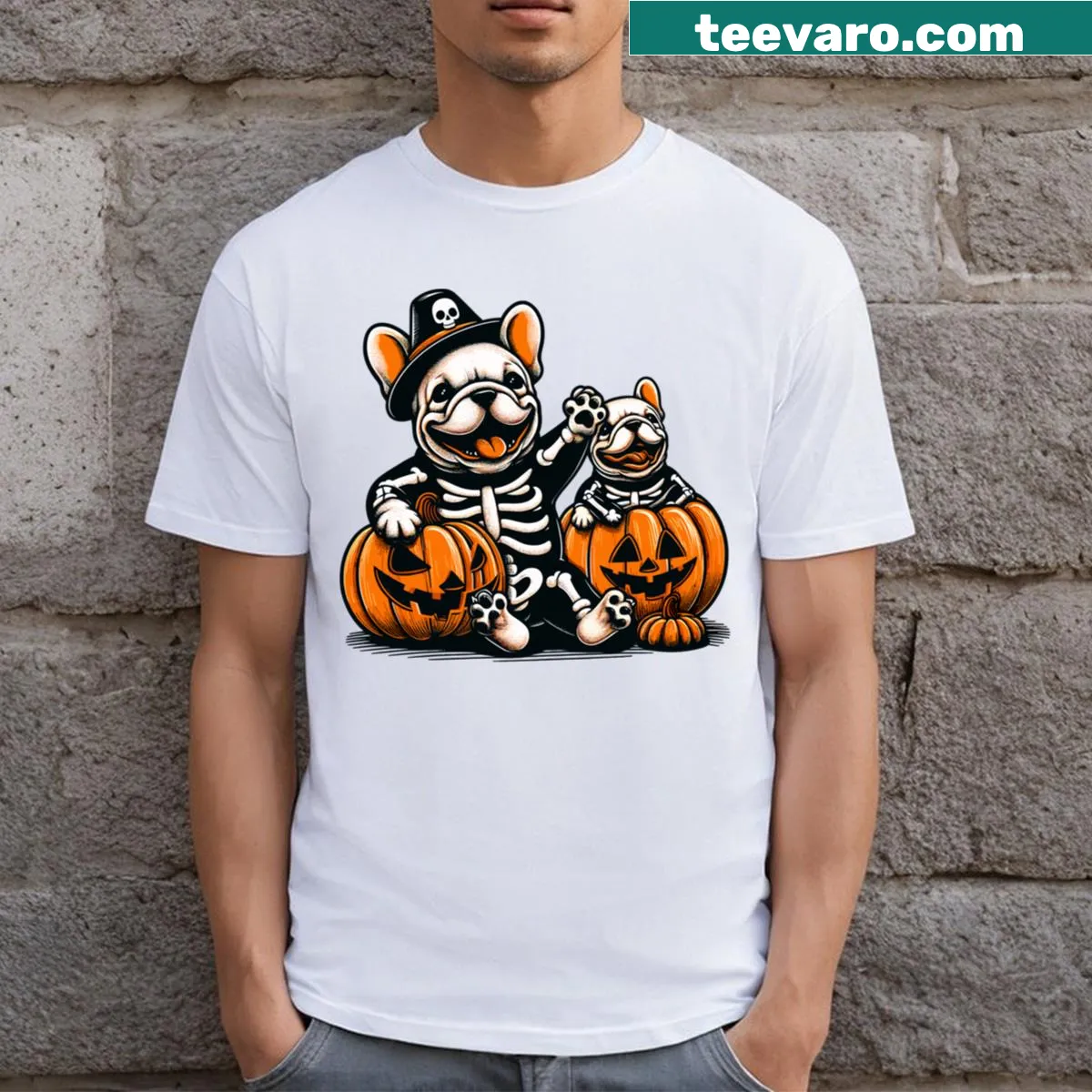 Cute vintage-style T-shirt featuring a skeleton dad with magical elements. — on a men's t-shirt