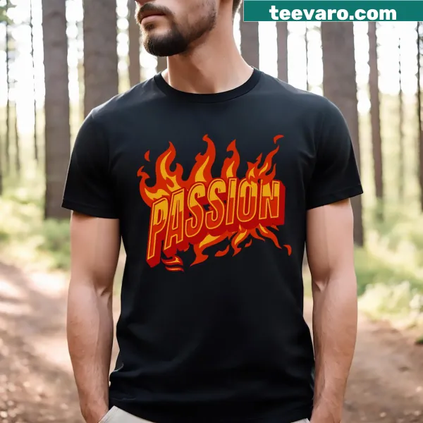 Bold typography T-shirt featuring the word 'Passion'.