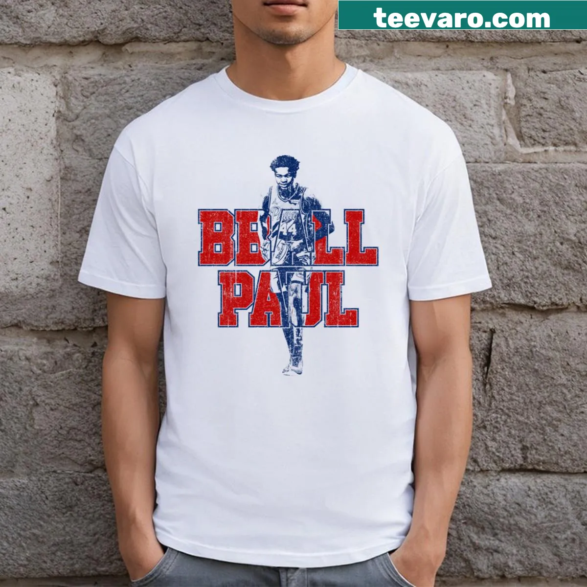 Playful Paul Reed basketball T-shirt with illustration — on a men's t-shirt