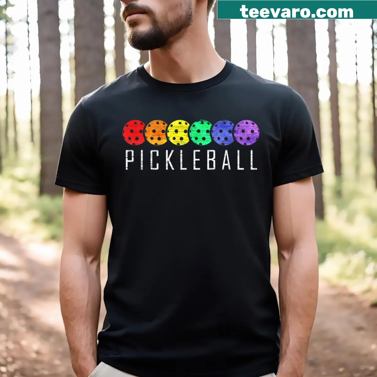Retro vintage pickleball t-shirt with funny paddle graphic — on a men's t-shirt