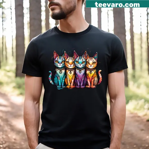 Cartoon kittens playfully illustrated on a kids' T-shirt
