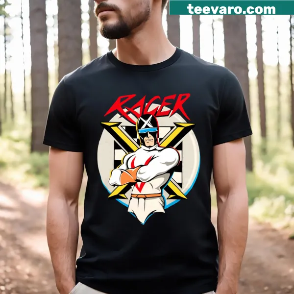 Dynamic racing-themed graphic on a vintage-inspired T-shirt