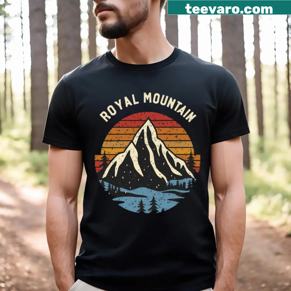 Illustrated T-shirt featuring Royal Mountains in New York — on a men's t-shirt