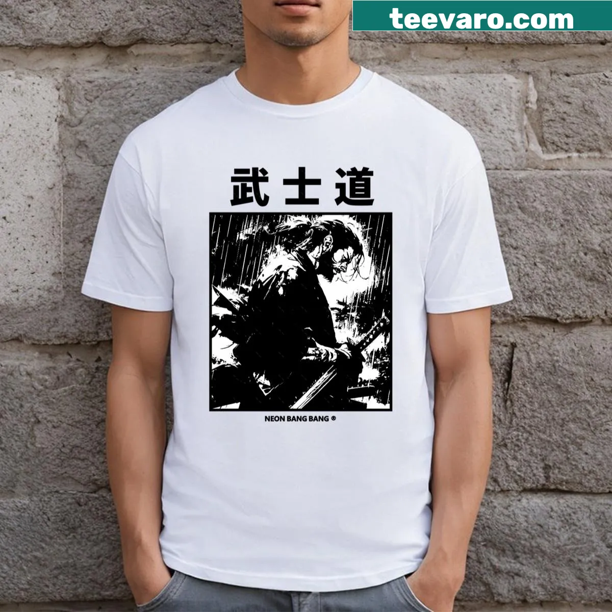 Bold samurai graphic on a streetwear t-shirt — on a men's t-shirt