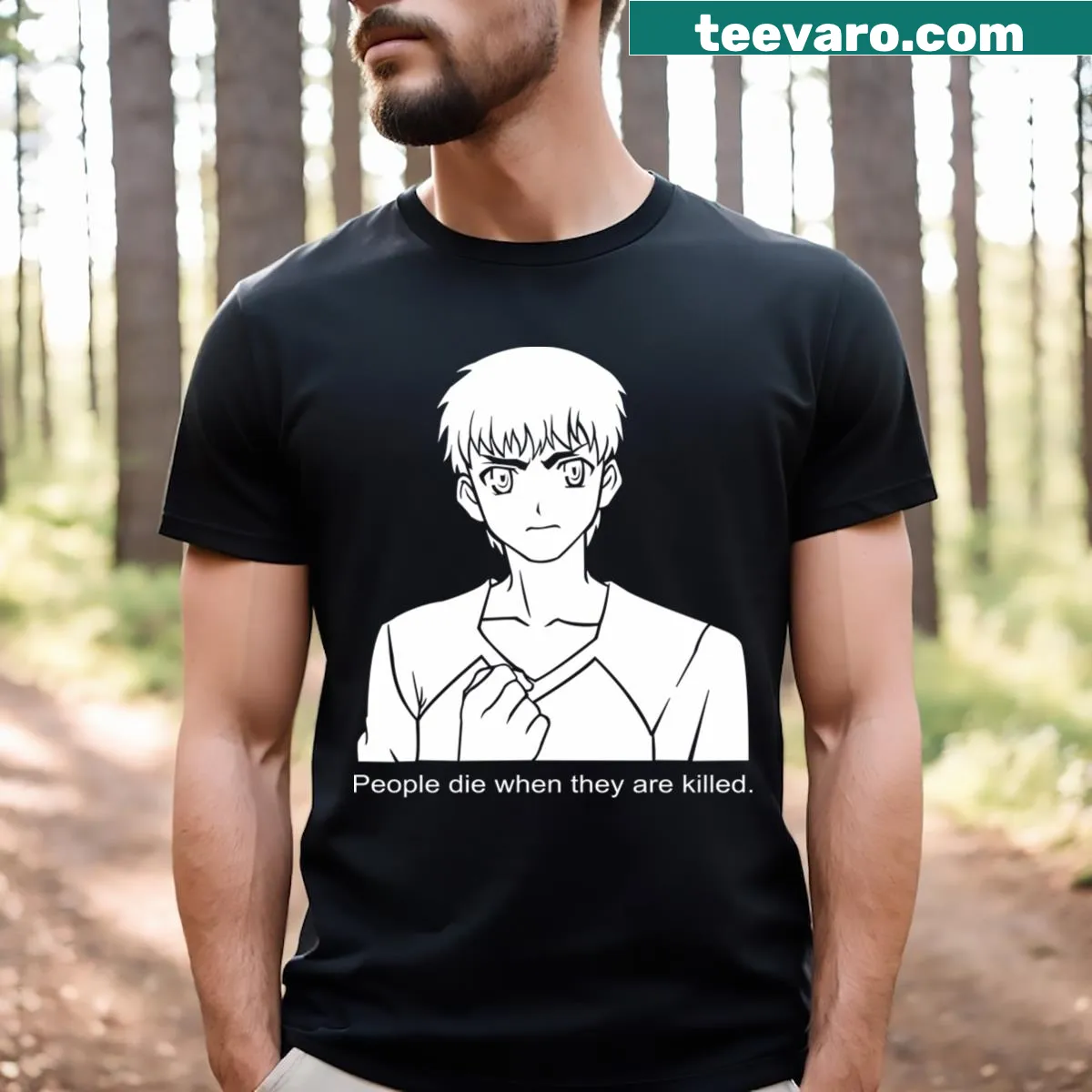 Meme-themed T-shirt featuring Shirou Emiya from Fate series — on a men's t-shirt