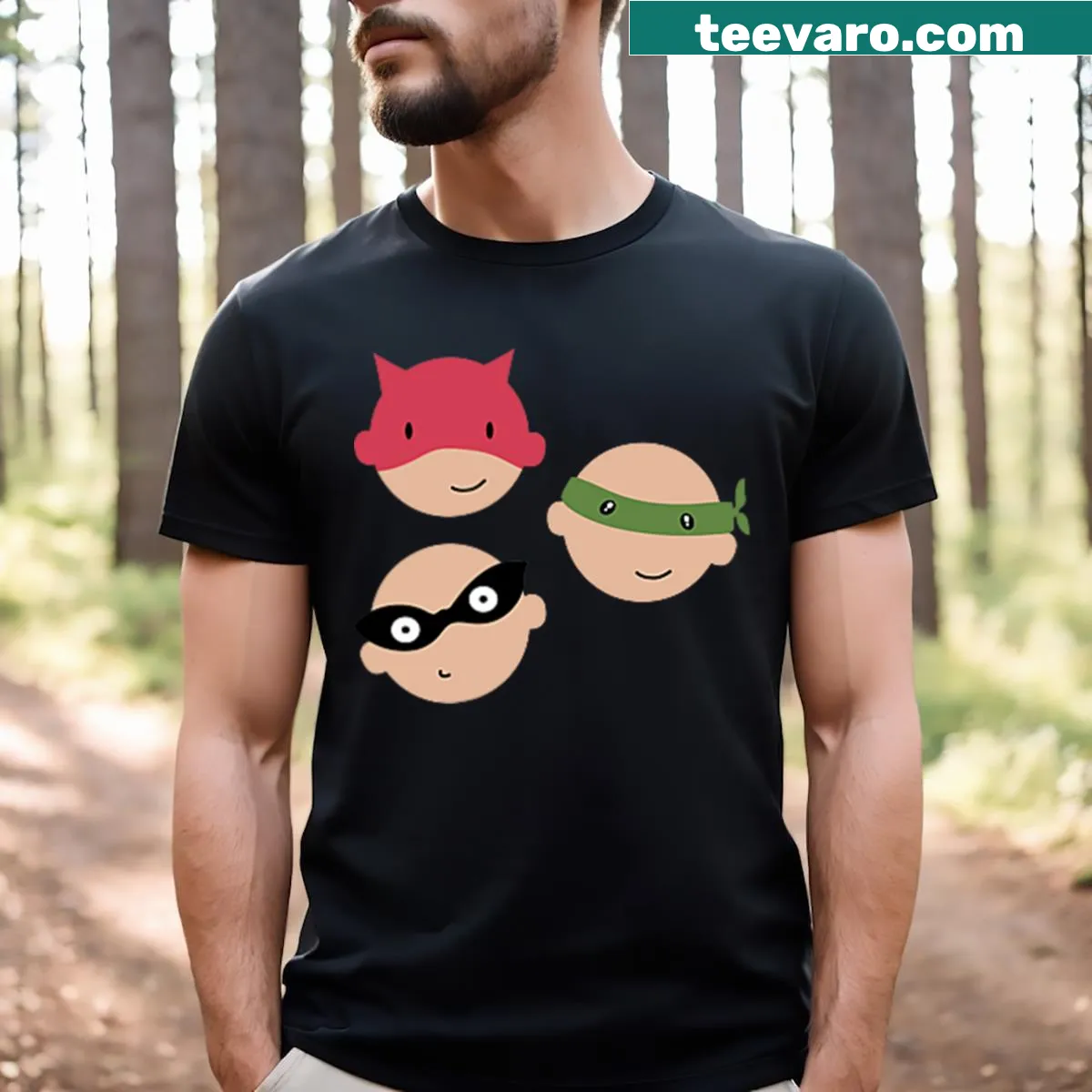 Minimalist hand-lettered superhero T-shirt with simple design — on a men's t-shirt
