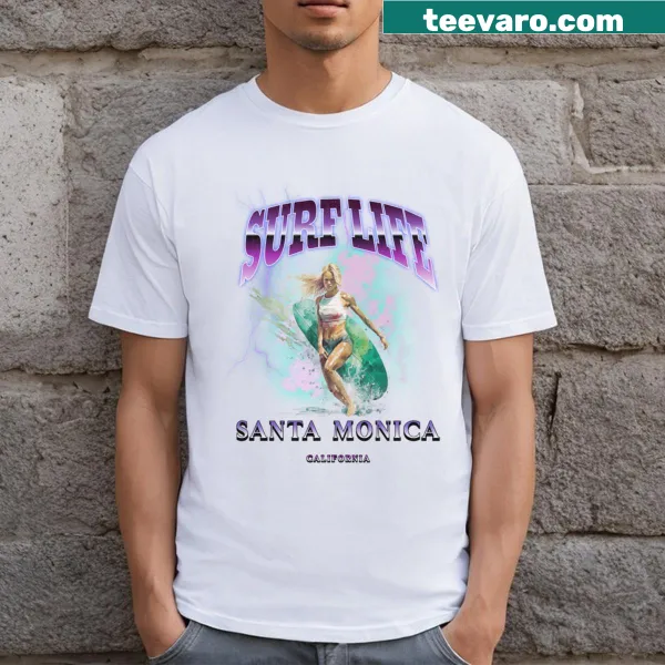 Santa Monica Surf Life graphic t-shirt with bold text