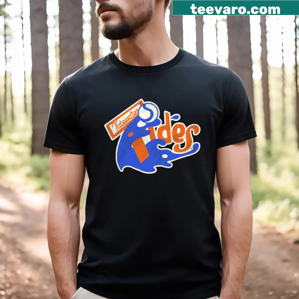 Artistic Tidewater Tides t-shirt with ocean wave illustration — on a men's t-shirt