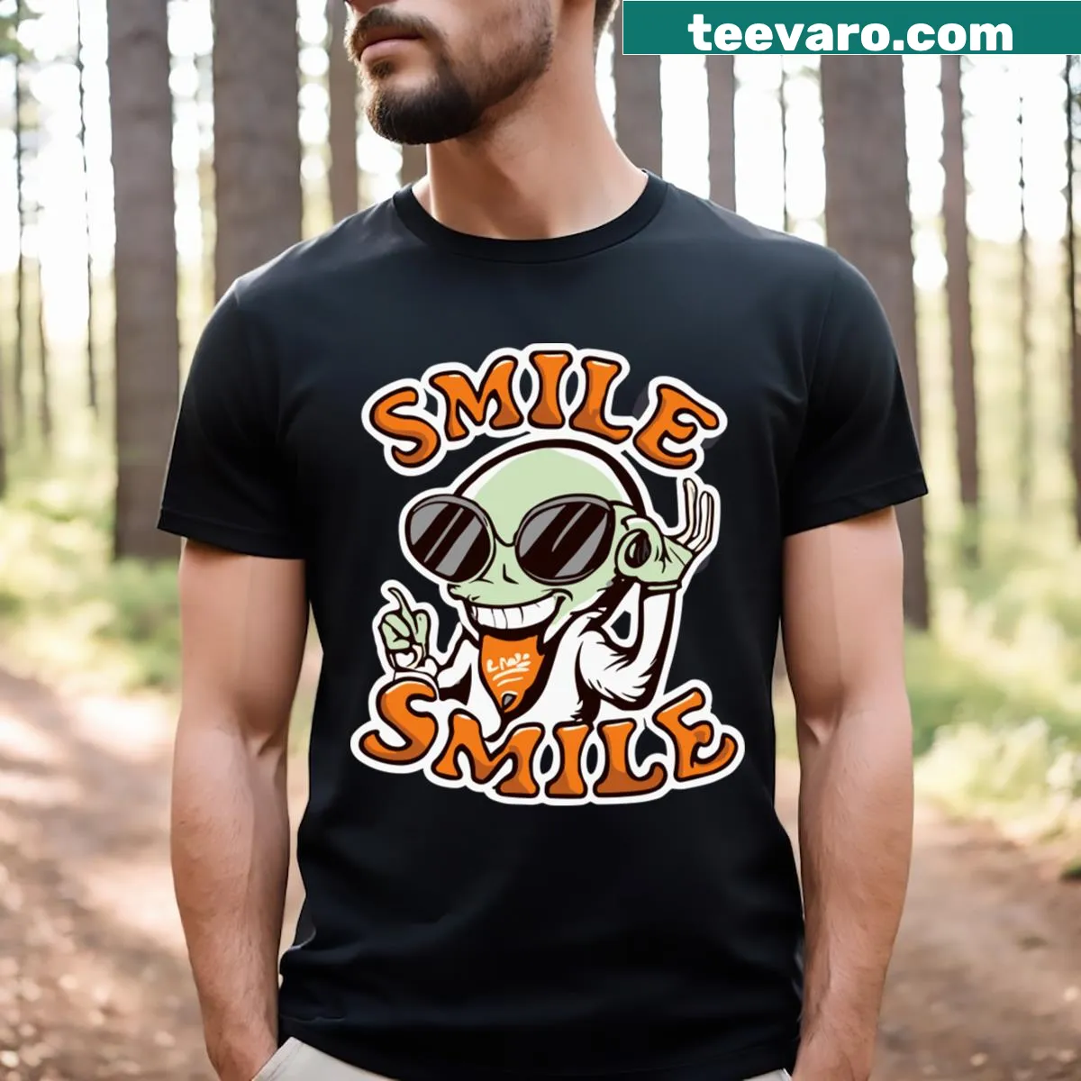 Playful cartoon alien sticking out its tongue design — on a men's t-shirt