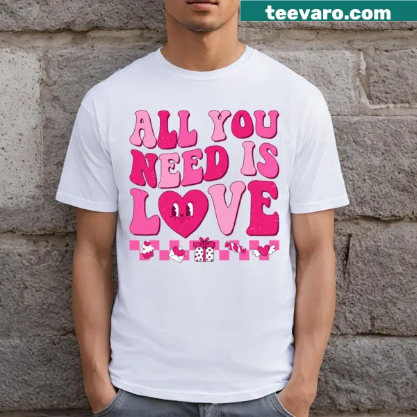 Retro style t-shirt with 'All You Need Is Love' text
