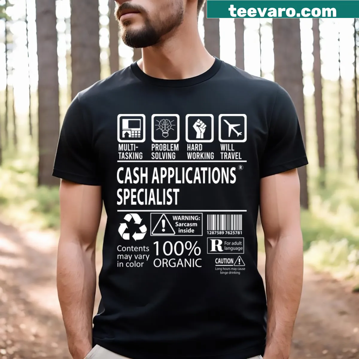 Playful multitasking graphic T-shirt for cash applications specialists. — on a men's t-shirt