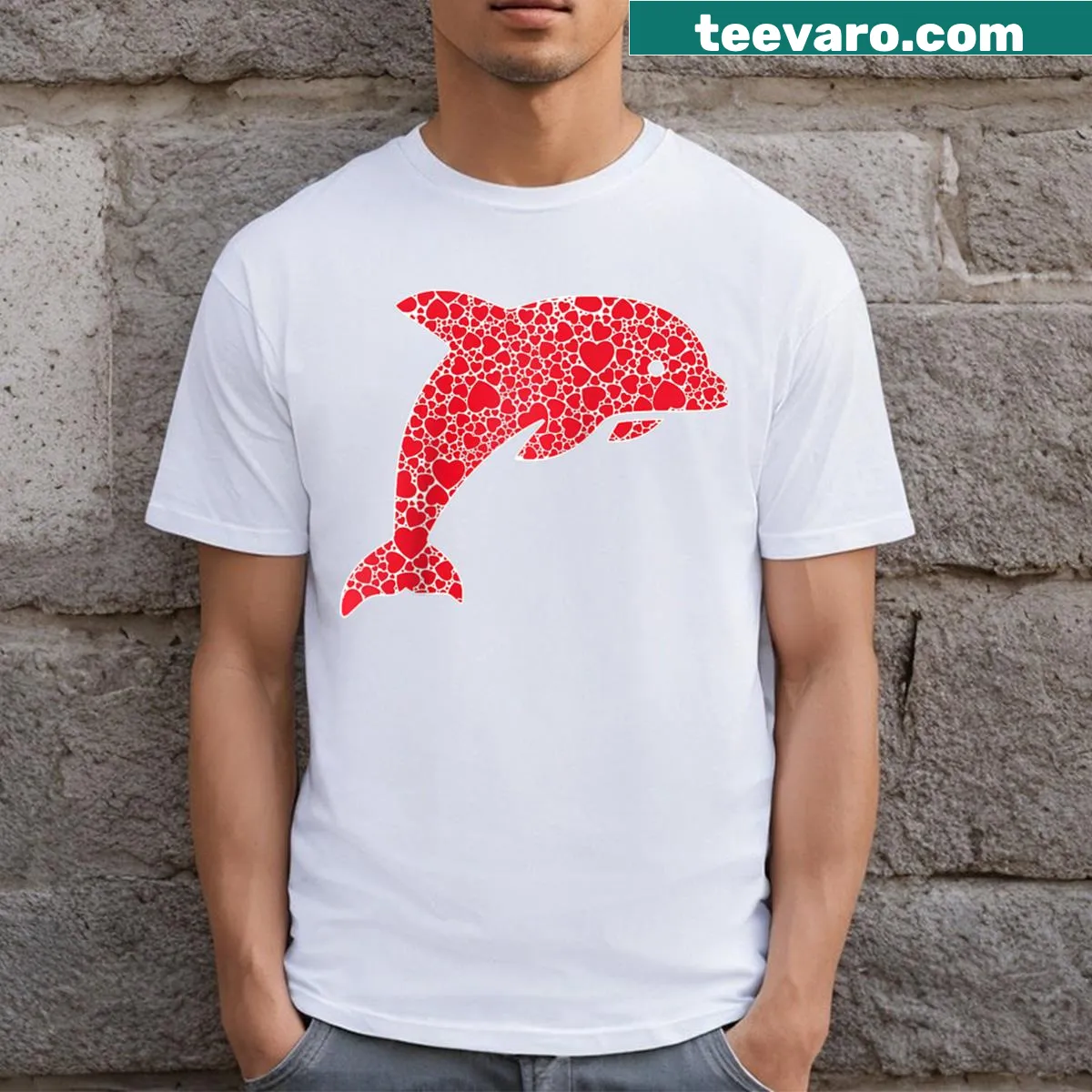 Adorable dolphin hearts graphic on a girls raglan baseball tee — on a men's t-shirt