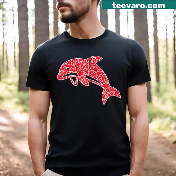 Dolphin hearts graphic with beluga fish design for Valentine's Day