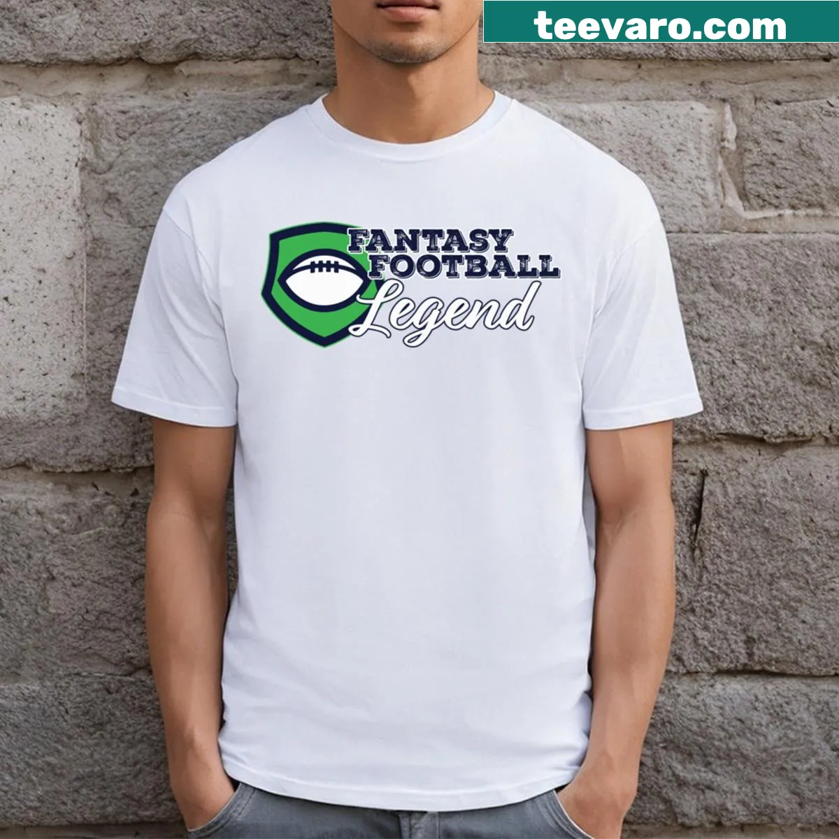 Funny typography t-shirt declaring 'Fantasy Football Legend' — on a men's t-shirt