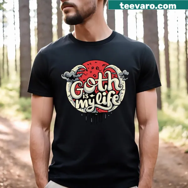 Graphic T-shirt featuring a full red moon and gothic text