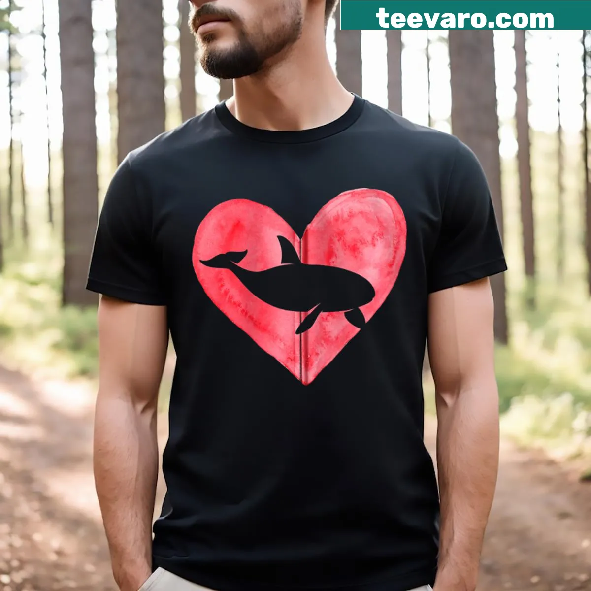 Orca surrounded by hearts, Valentine's Day themed design — on a men's t-shirt