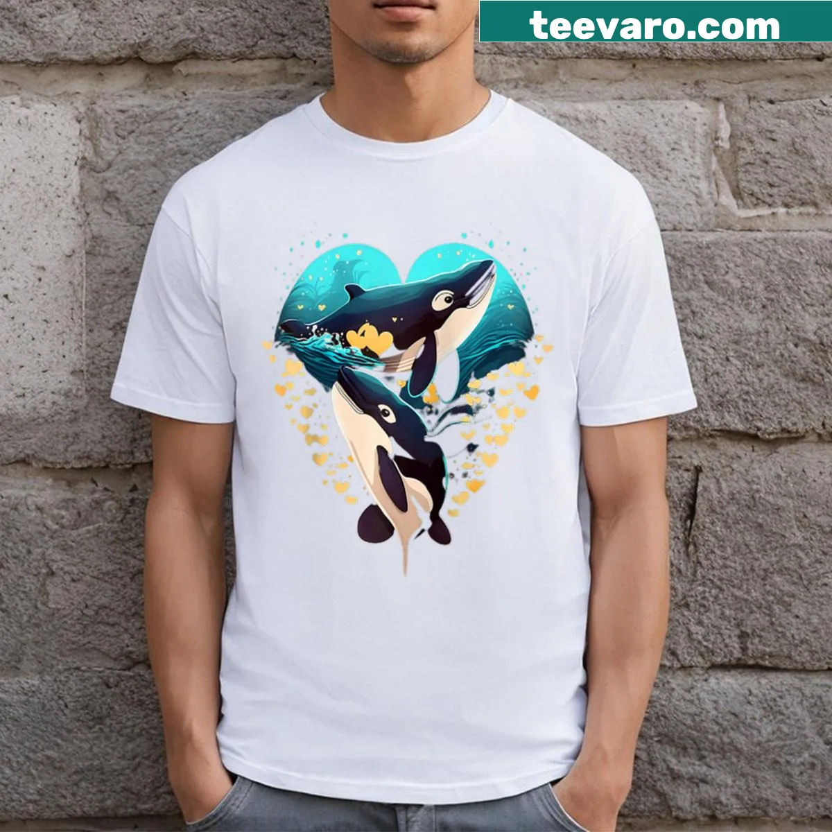 Cute orca whale design on a raglan baseball tee — on a men's t-shirt