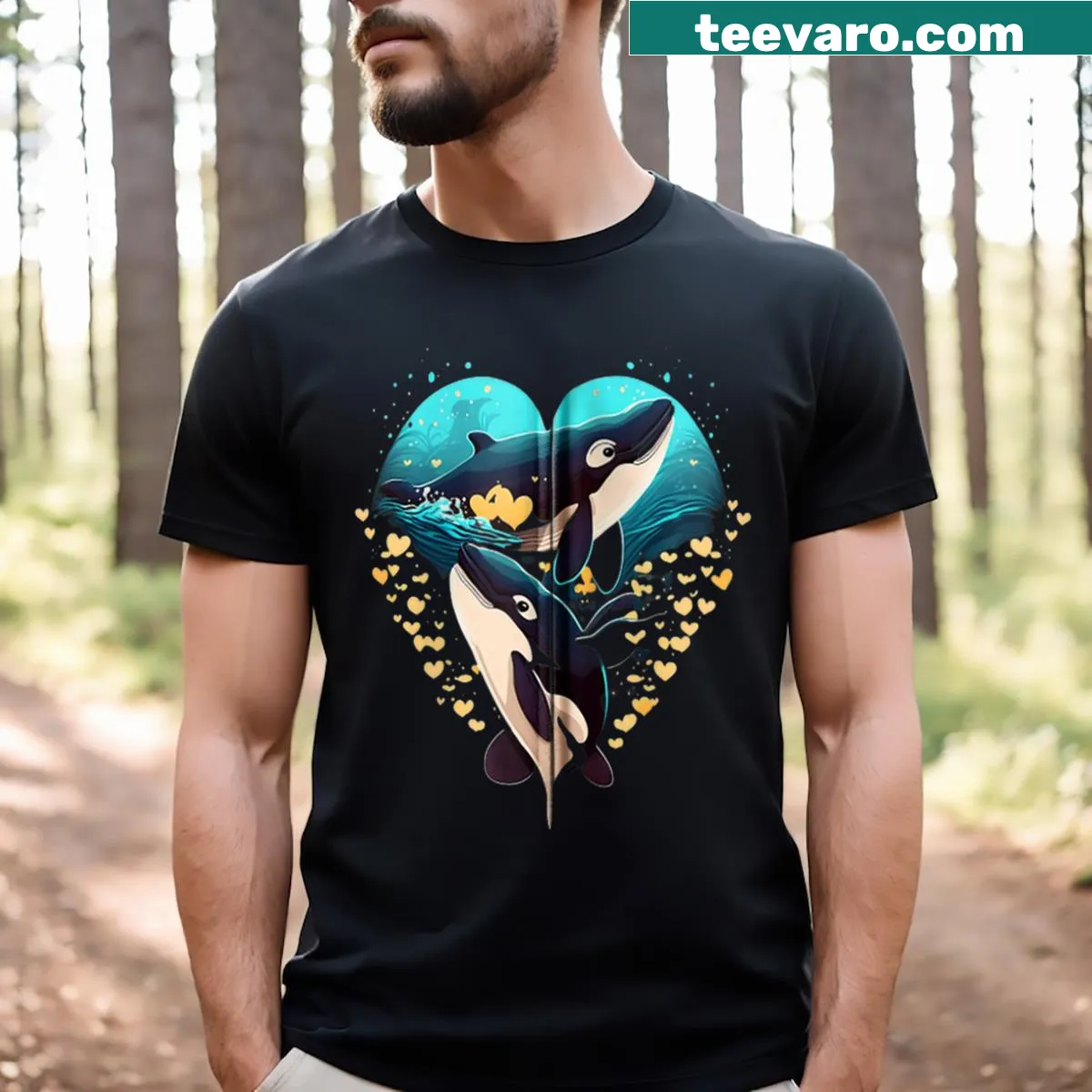 Adorable orca design on a zip t-shirt for fish lovers — on a men's t-shirt