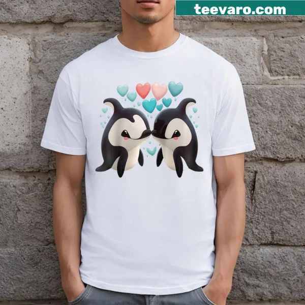 Raglan baseball tee with orca whales and hearts underwater design