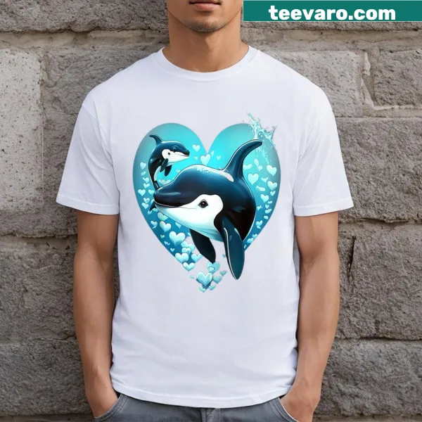 Cute orca whale raglan tee with playful underwater design