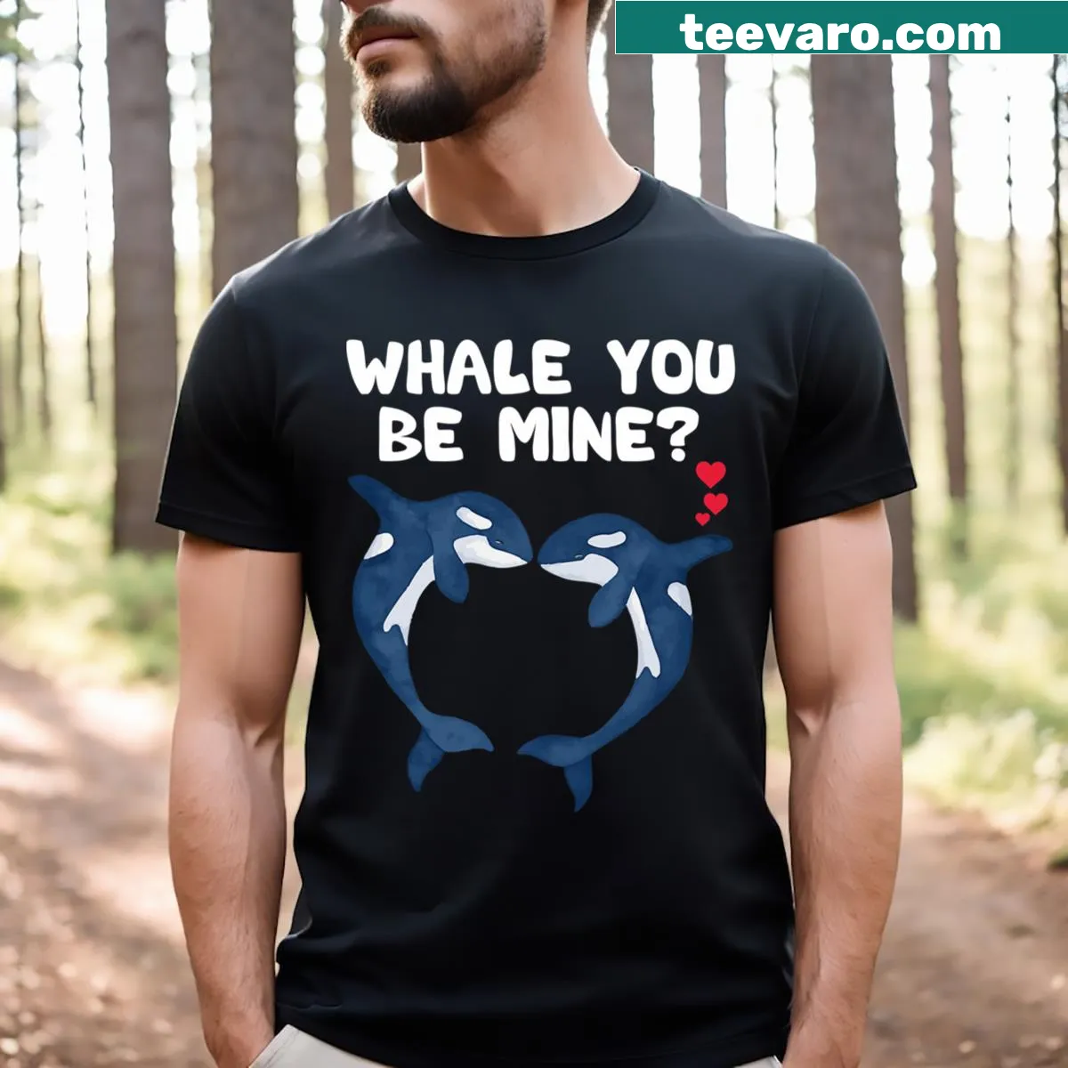 Whale pun graphic with orca for Valentine's Day t-shirt — on a men's t-shirt