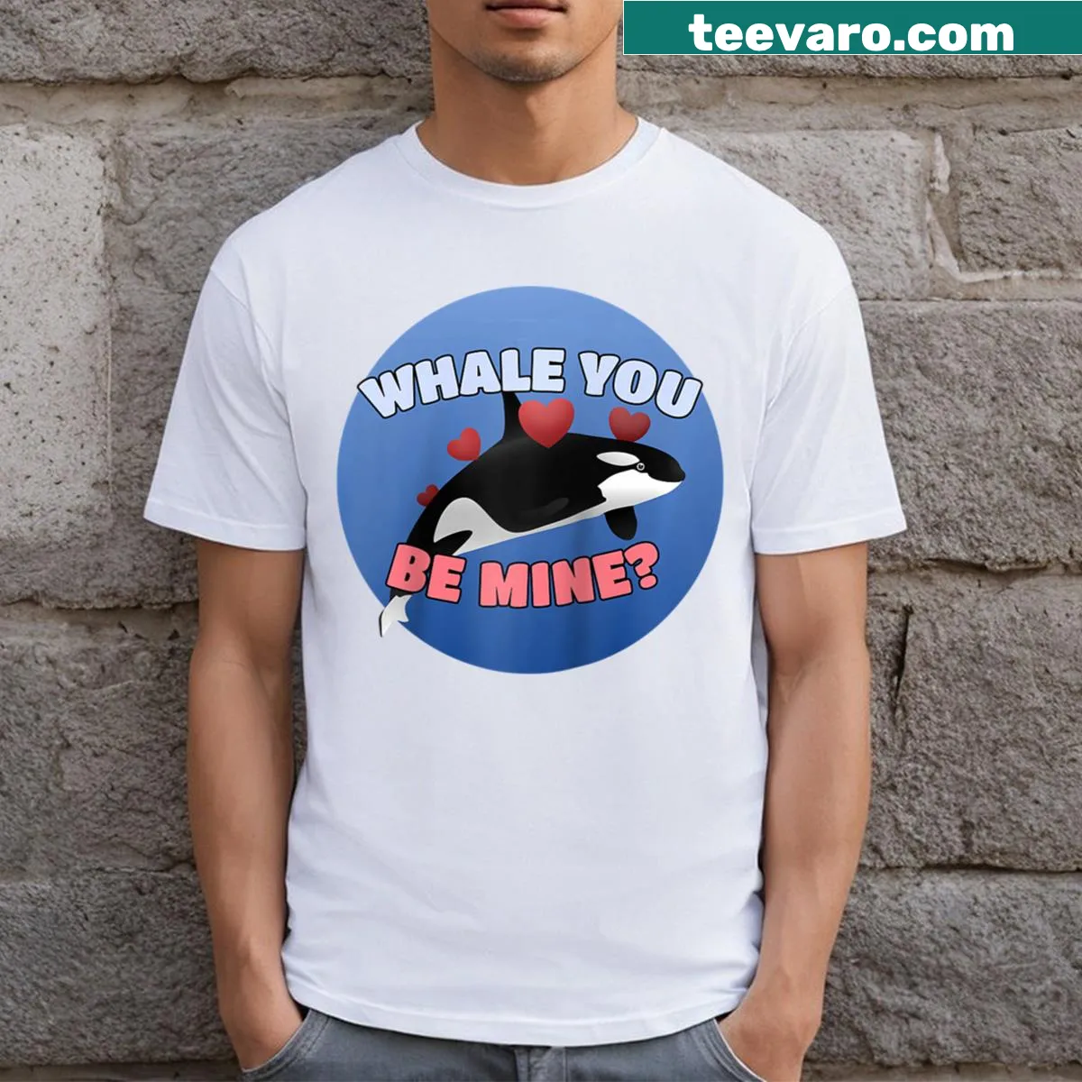Whale-themed Valentine's Day T-shirt with a pun — on a men's t-shirt