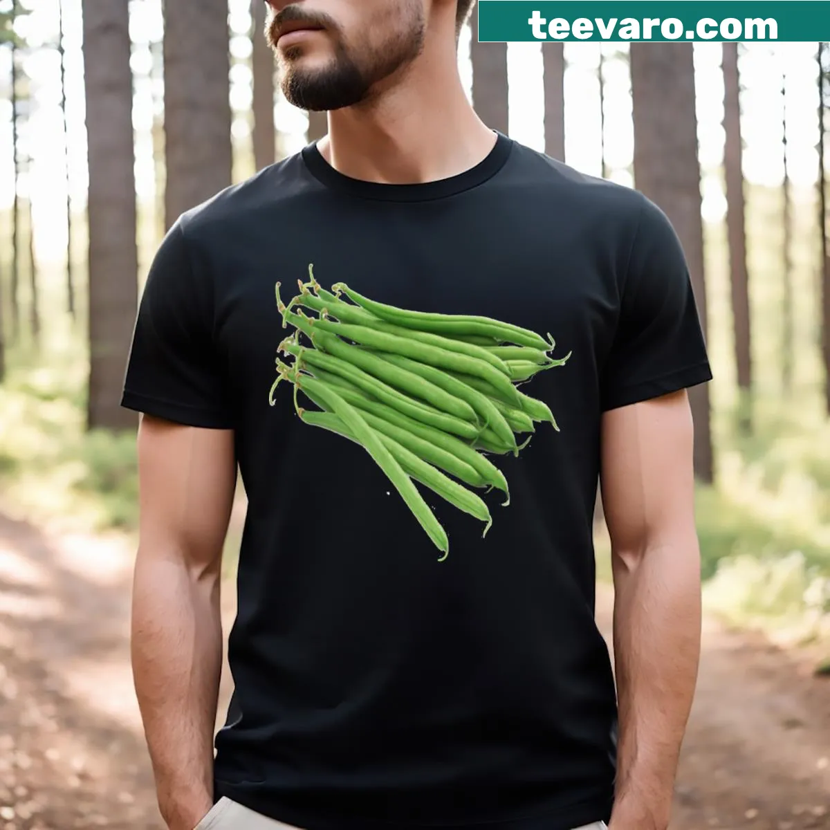 T-shirt featuring a graphic of green beans — on a men's t-shirt