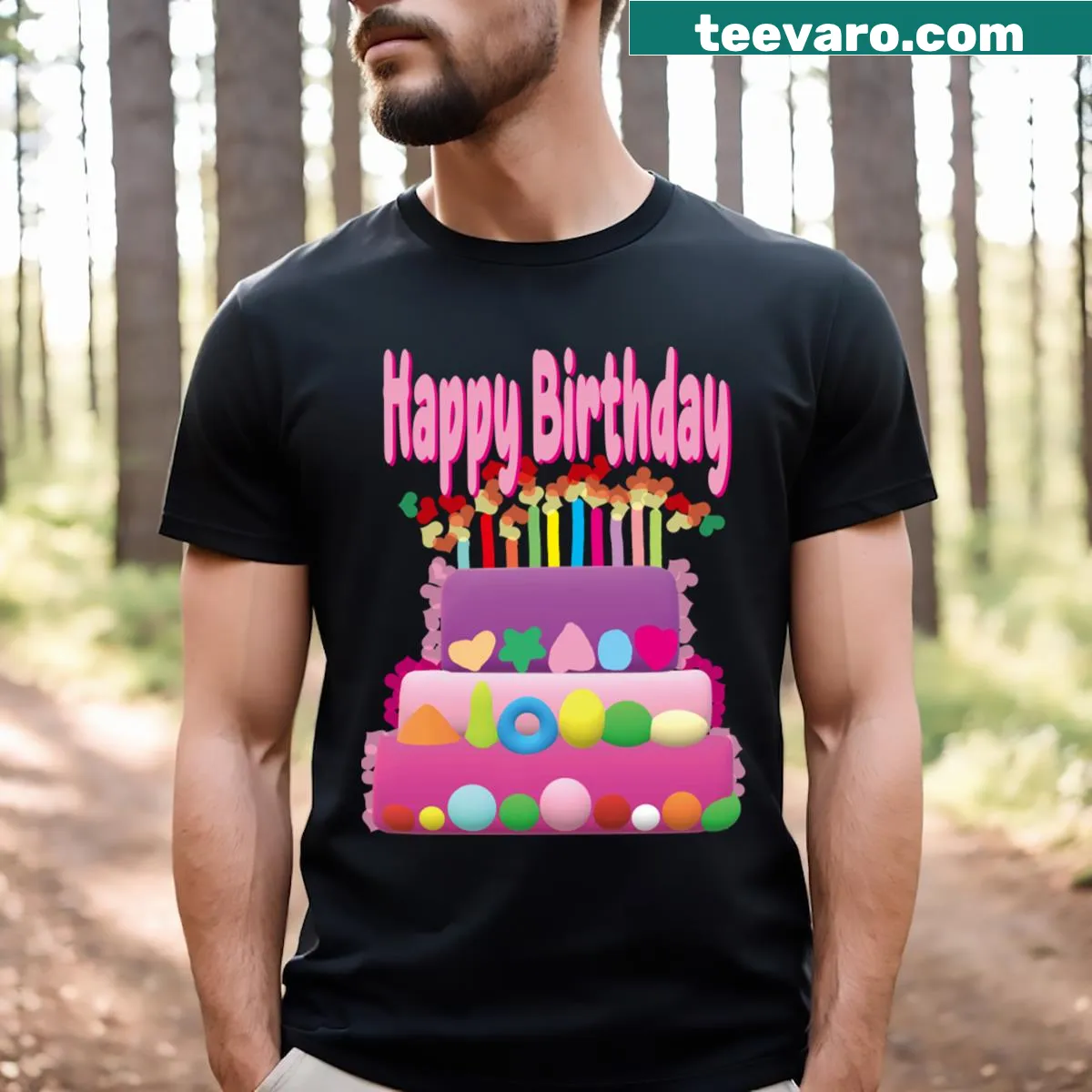 Illustration of a birthday cake on T-shirt — on a men's t-shirt