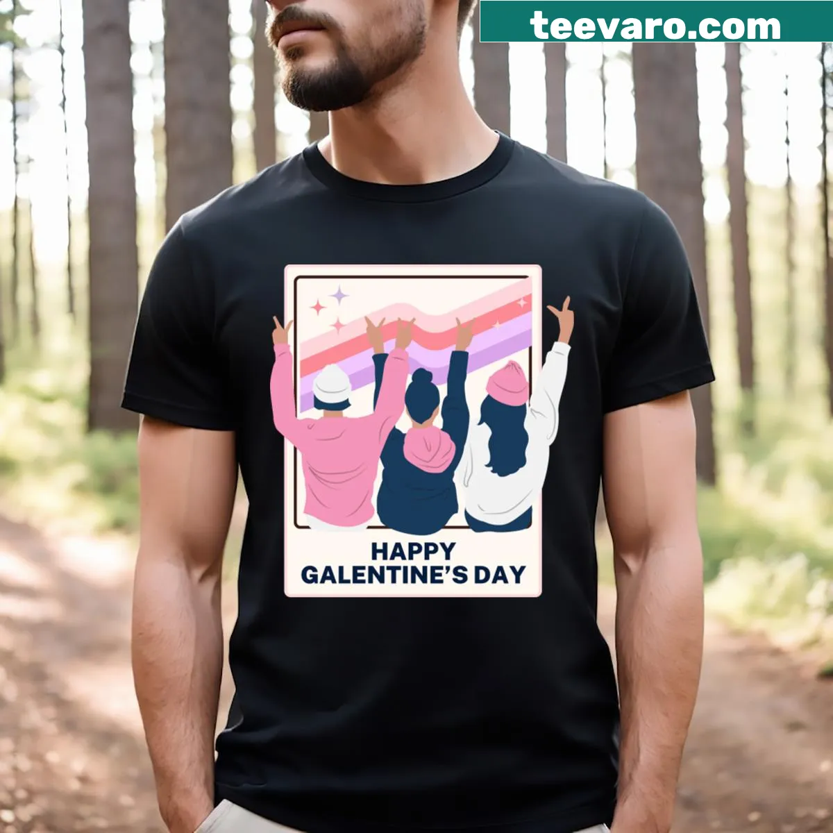 Cheerful typography design for Galentine's Day celebrating friendship. — on a men's t-shirt