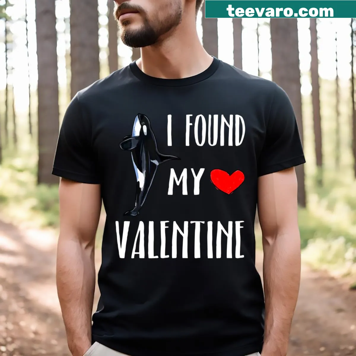 Charming illustration of an orca celebrating Valentine's Day for animal lovers. — on a men's t-shirt