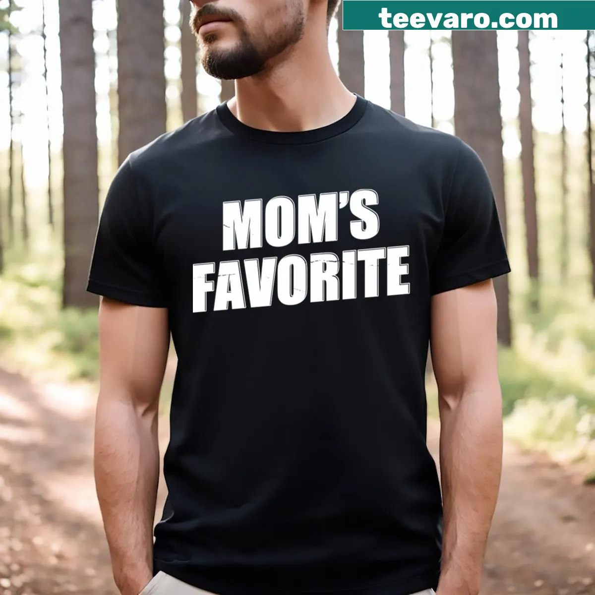 T-shirt with the phrase 'Mom's Favorite' for Valentine's Day — on a men's t-shirt