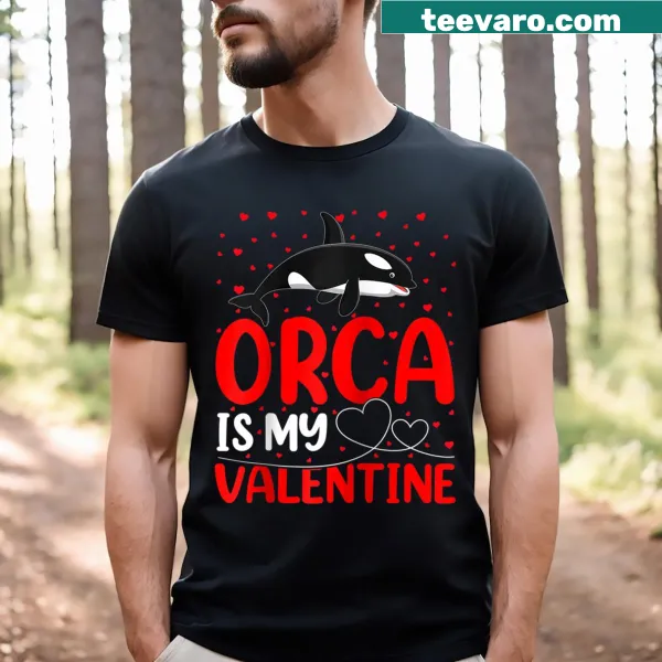 Funny raglan tee featuring 'Orca Is My Valentine' text