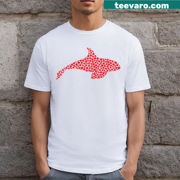 Heart-shaped orca design on a Valentine's Day T-shirt