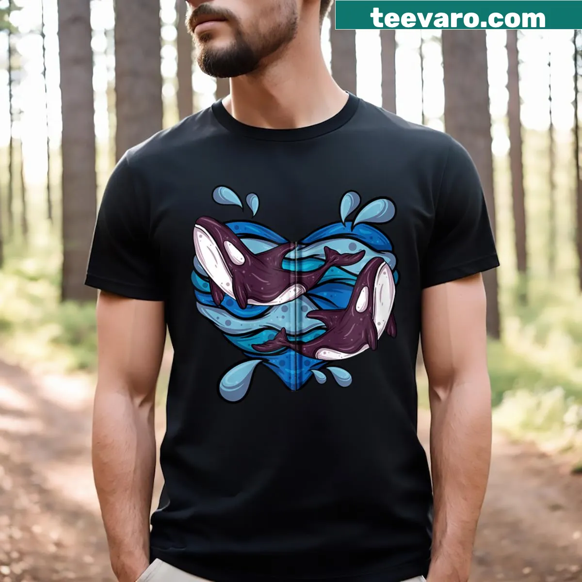 Cute couple Orca Heart t-shirt for Valentine's Day with killer whale graphic — on a men's t-shirt