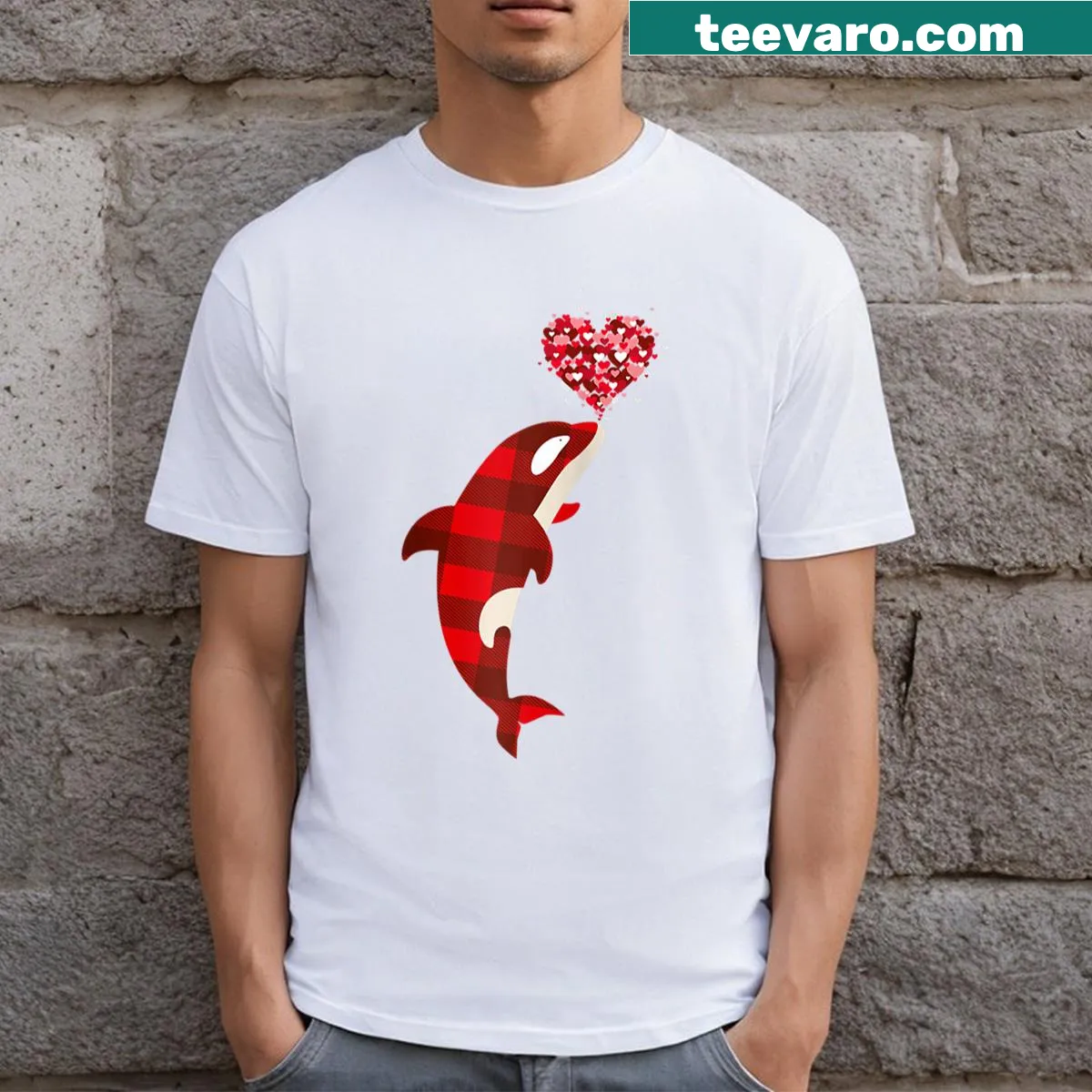 Orca Is My Valentines raglan t-shirt with cute graphic — on a men's t-shirt