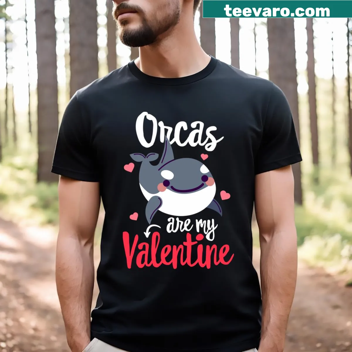 Funny Valentine's Day t-shirt featuring Orcas as valentine — on a men's t-shirt