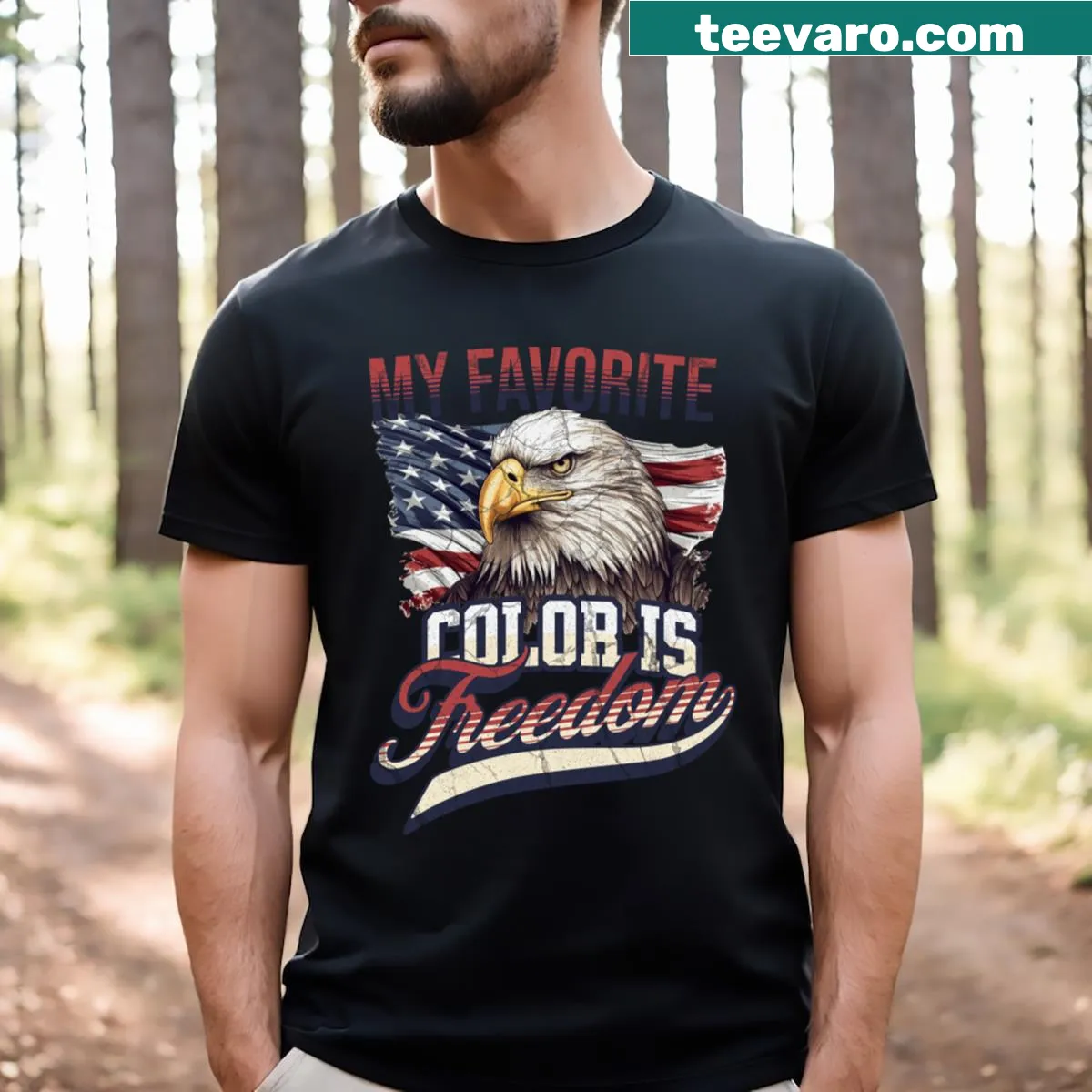Retro bald eagle graphic with text about freedom — on a men's t-shirt
