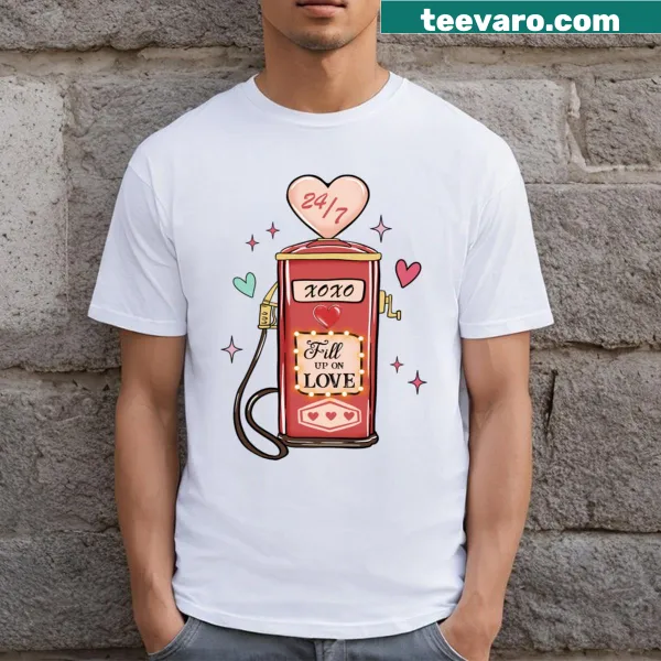Vintage gas pump t-shirt with hearts for Valentine's Day