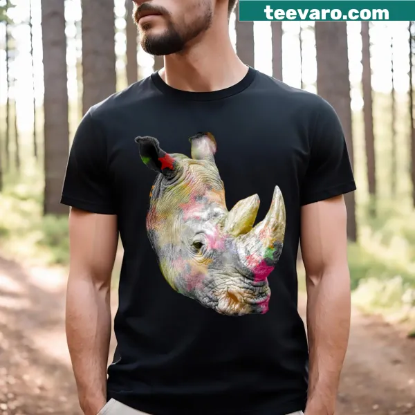 Dancing rhino graphic on a t-shirt celebrating disco culture