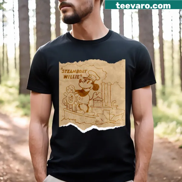 Distressed vintage Steamboat Willie T-shirt celebrating early animation.