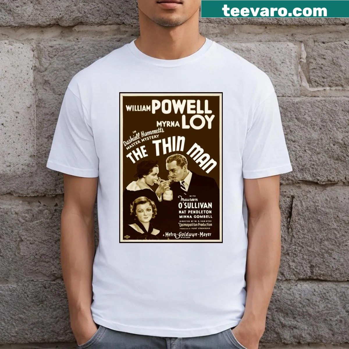 Vintage-style design of a detective character in sepia on a T-shirt — on a men's t-shirt