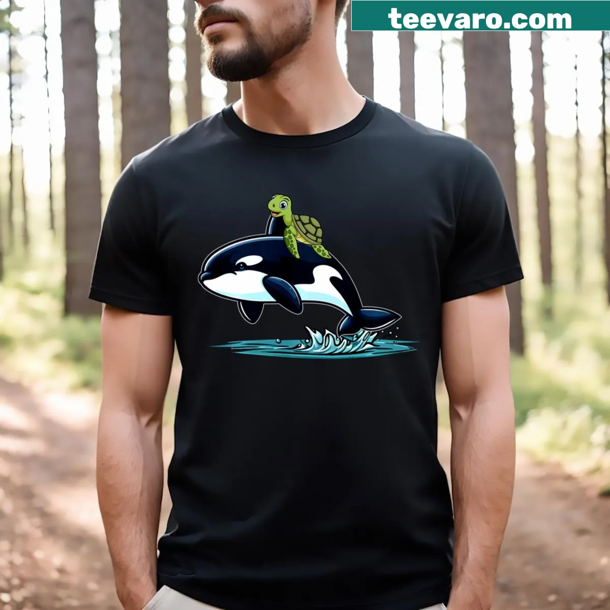 Cute turtle riding an orca on a kids t-shirt — on a men's t-shirt