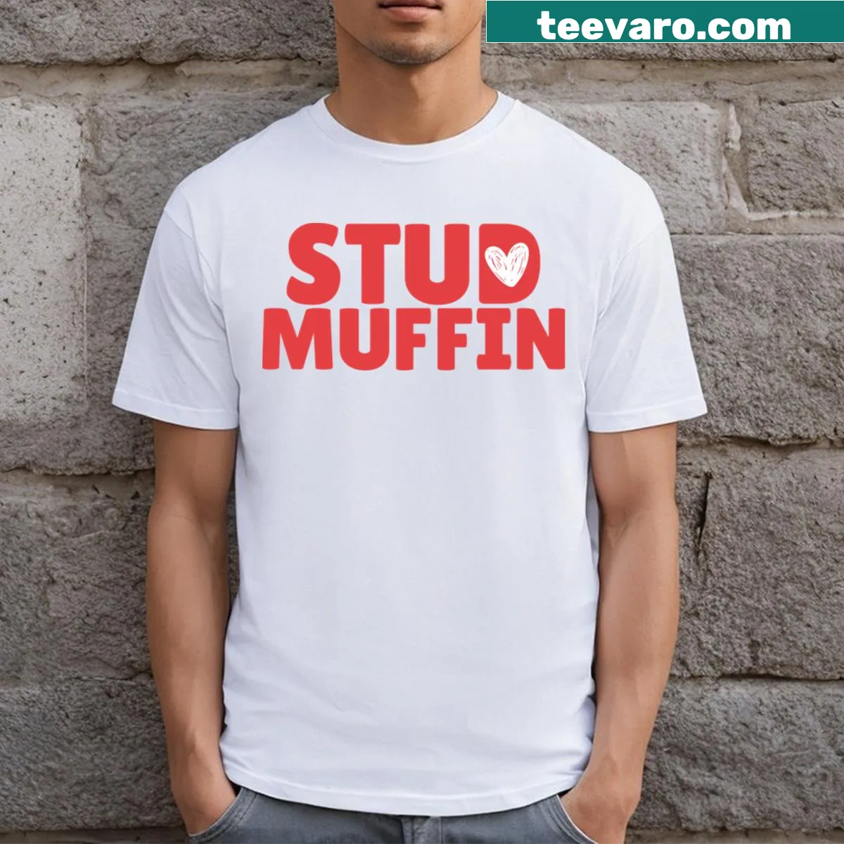 Funny text design saying 'Stud Muffin' for Valentine's Day — on a men's t-shirt