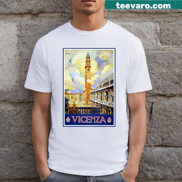 Vintage travel poster design featuring Vicenza on a t-shirt