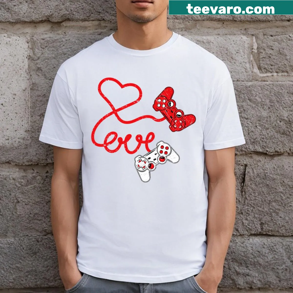 Playful video game graphic for Valentine's Day — on a men's t-shirt